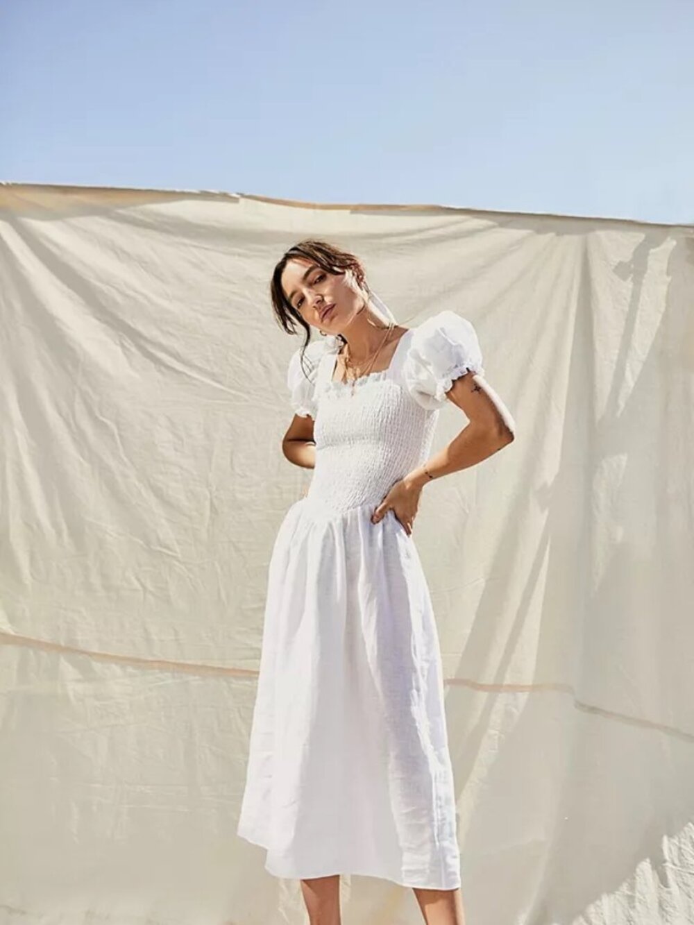 SLEEPER Belle Linen Midi Dress Size Small - Picture 1 of 5